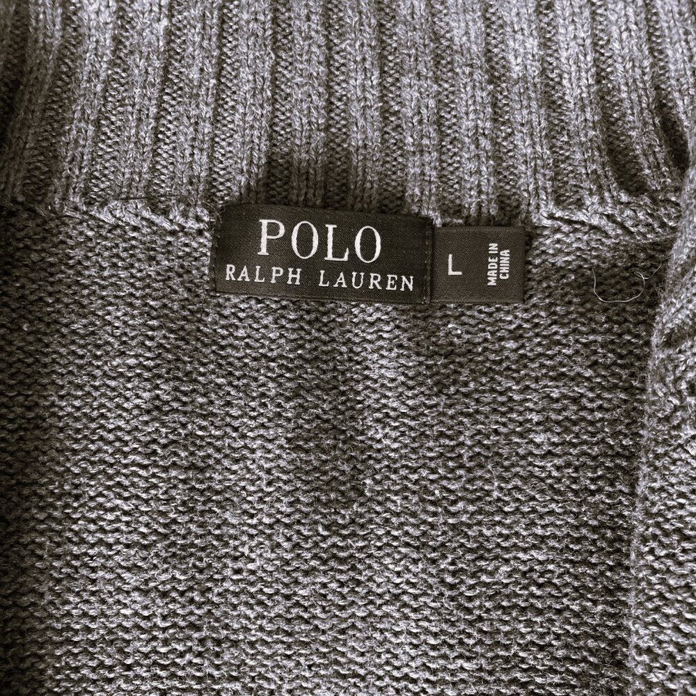 Polo Ralph Lauren Full Zip Sweater Knit Pony Cardigan in Gray Mens Size Large - Picture 3 of 6